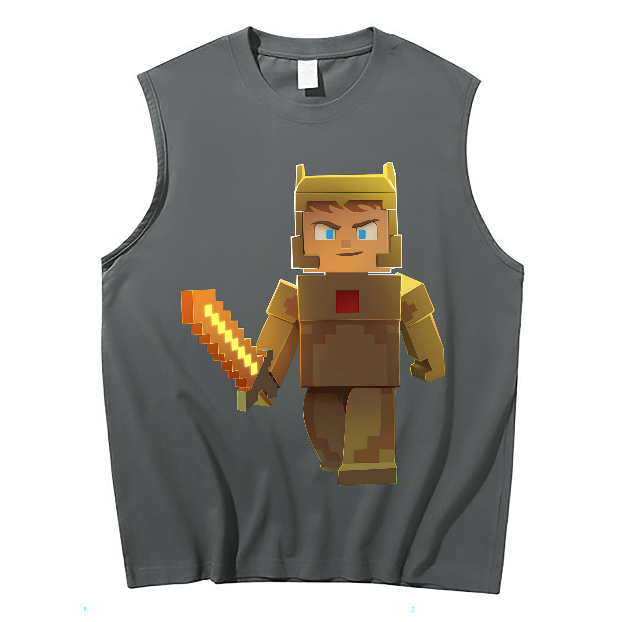 （画像用） マインクラフト ブロックの世界 Minecraft MC Block world コットン100％タンクトップ（フロントプリント）